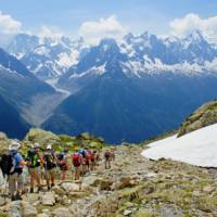 A group hiking in the Alps