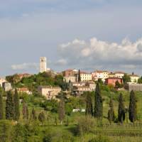 The village of Oprtalj situated across the Mirna river valley from the village of Motovun