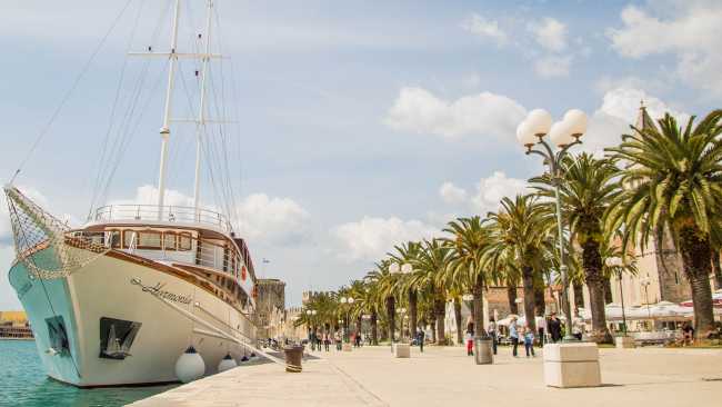 The deluxe category boat Harmonia docked in a Croatian port