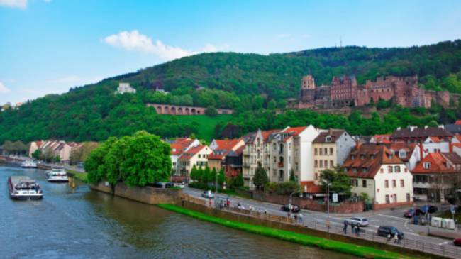Bike and barge past Heidelberg in Germany