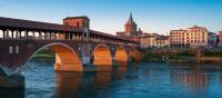 The iconic covered bridge in Pavia, Italy