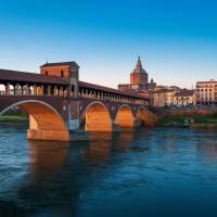 The iconic covered bridge in Pavia, Italy