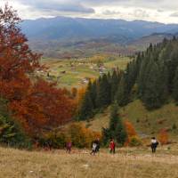 A group of hikers explore Transylvania in autumn