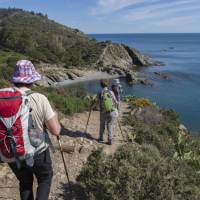 Friends walking the Vermillion Coast from Collioure