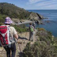 Friends walking the Vermillion Coast from Collioure