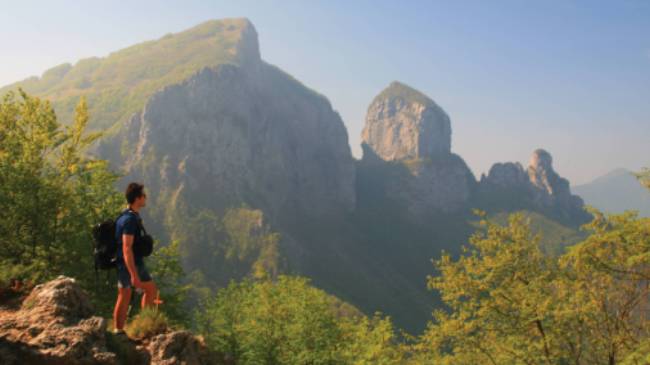 Ascending Monte Forato, with Monte Croce in the background