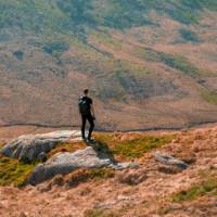 Hiker on a lush hillside in Snowdonia National Park
 | Zoltan Fekeshazy