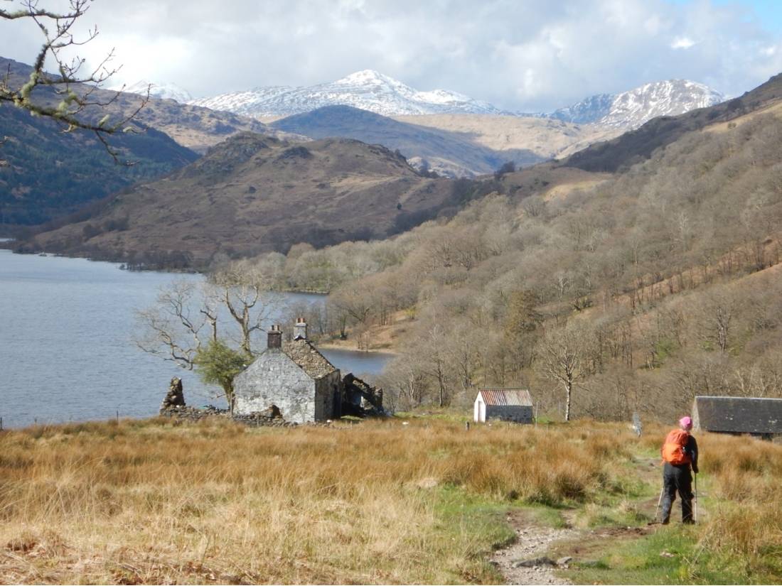 An abandoned farmhouse and view of the snowy highlands beyond Loch Lomond, looking north on a sunny afternoon (Day 3). |  <i>Peter Wells</i>