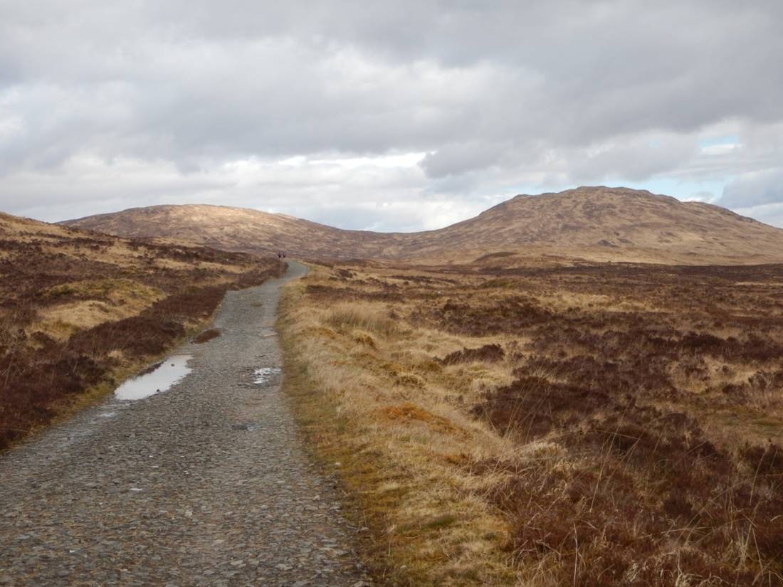 Crossing the Rannoch Moor, an endless stretch of historic military road, blanket peat bog, and wilderness (the largest in Britain) on the way to Kings House Hotel (Day 6). |  <i>Peter Wells</i>