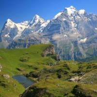 Eiger, Monch and Jungfrau going up to the Sefinenfurke Pass